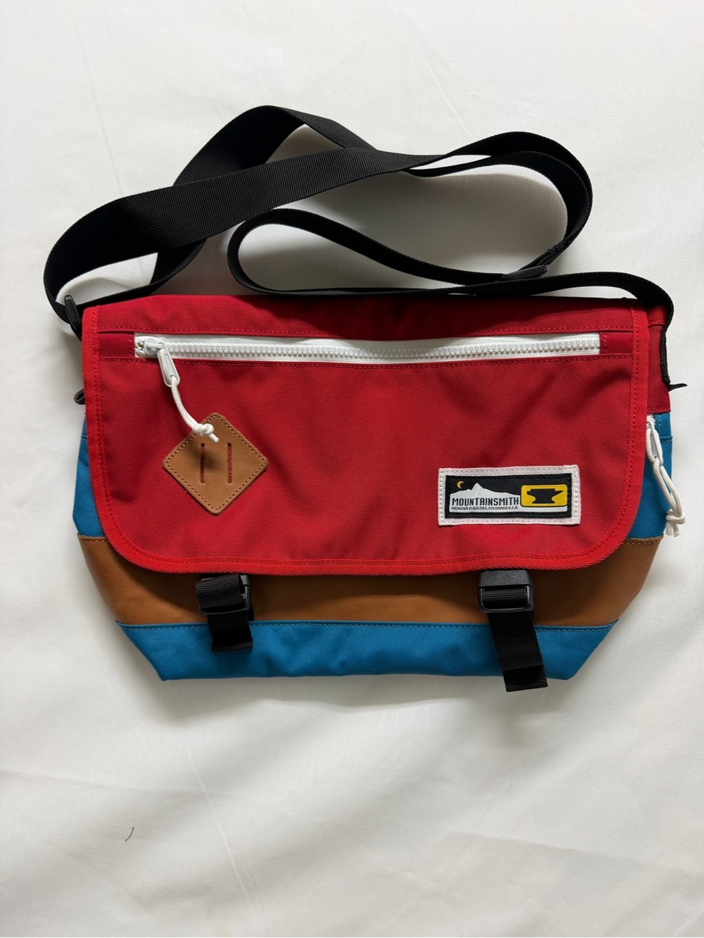 Mountainsmith Colorblock Crossbody Messenger Bag in Red, Blue & Brown
